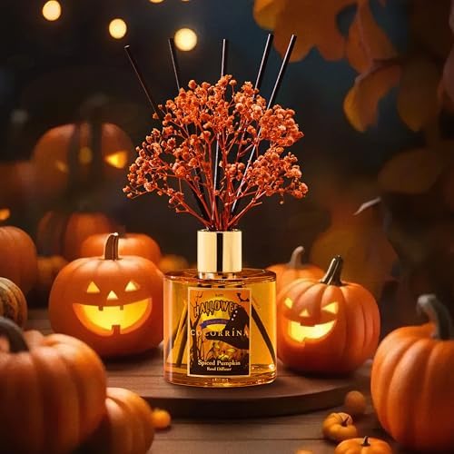 COCORRÍNA Reed Diffuser - Spiced Pumpkin 6.7 fl oz Scented Diffuser with 8 Sticks Home Fragrance Bathroom Shelf Decor (Halloween Collection) - Image 4