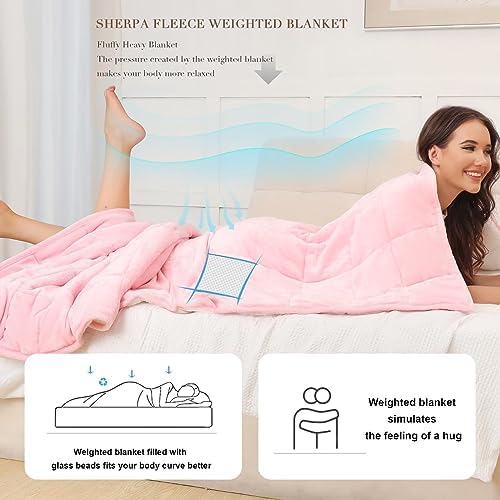 Alomidds Weighted Blanket Queen Size 15lbs 60x80 inches, Sherpa Weighted Blankets for Adults,Fluffy Warm Sherpa & Cozy Soft Flannel Thick Heavy Blanket for All-Season with Glass Beads, Pink - Image 4