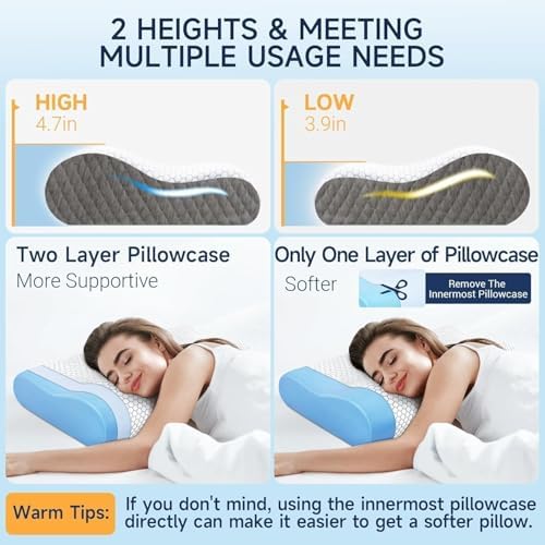 Neck Pillow for Sleeping, Ergonomic Cervical Bed Pillow, Grey Standard Size - Image 4