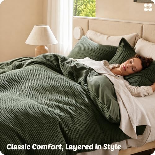 Bedsure PureWoven 3 Pieces 100% Cotton Waffle Weave Duvet Cover Set, Queen - Image 6
