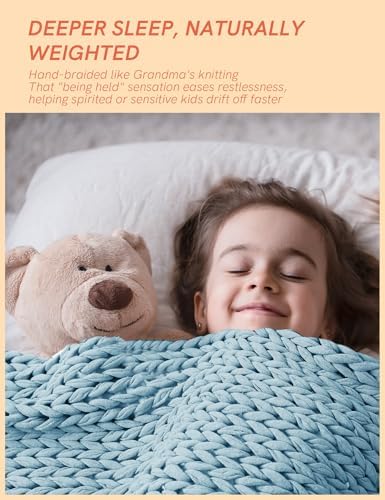 YnM Cooling Weighted Blanket, 100% Cotton Handmade Chunky Knitted Blanket, Weighted Lap, Breathable Heavy Blankets, Machine Washable Throw for Sleep or Home Decor (Sky Blue, 25x35 Inch, 3lbs) - Image 4