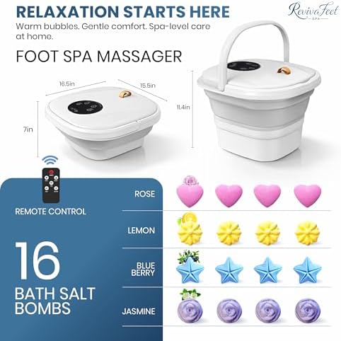 Collapsible Foot Spa Electric Rotary Massage, Heated Foot Bath with Bubbles and Temperature Control. Foot Bath Soak Tub with Remote, 16 Motorized Shiatsu Massage Balls & 16 Salt Bombs - Image 2