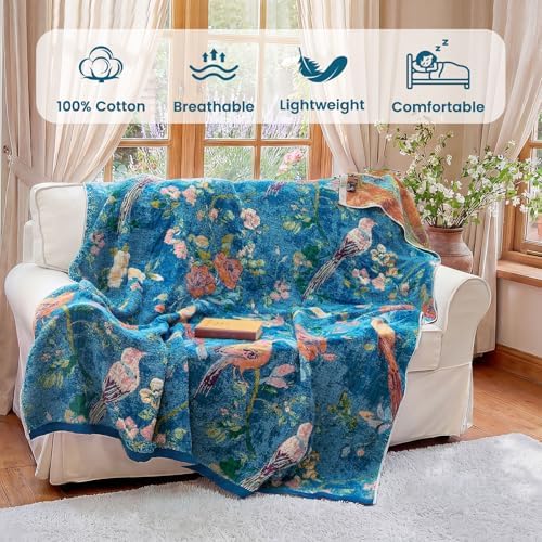 MSGKV Boho Throw Blanket 60"x80" 100% Cotton Bird Throw for Bed Couch - Image 2