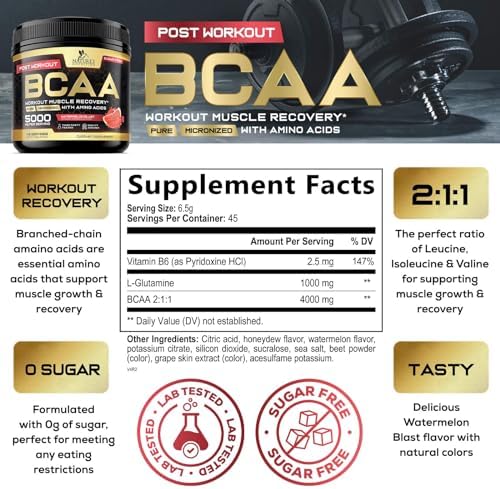 Muscle Recovery Drink Powder with BCAA, L-Glutamine & Amino Acids - Best Muscle Recovery Supplements for Post Workout - Sugar Free, Branched Chain Amino Acid Supplement for Women & Men - 45 Servings - Image 2