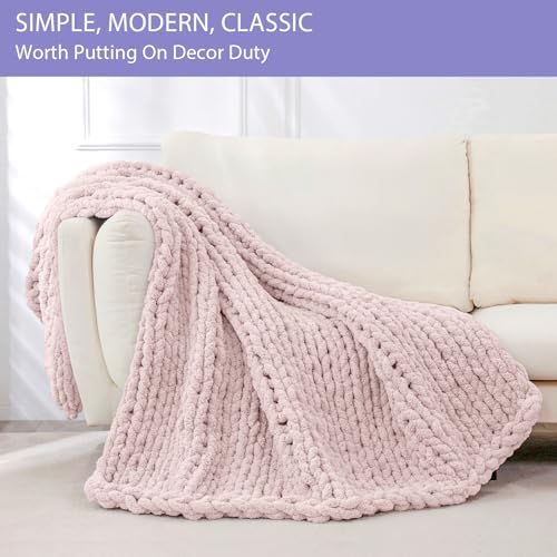 Bigacogo Chunky Knit Throw Blanket for Couch, 51x63 inches, Rose Tan - Image 3