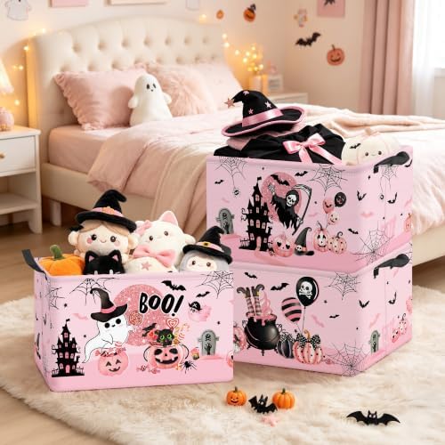 Clastyle 3 Pcs Halloween Spooky Gift Basket Ghost Pink Baby Boo Storage Bin - Image 5