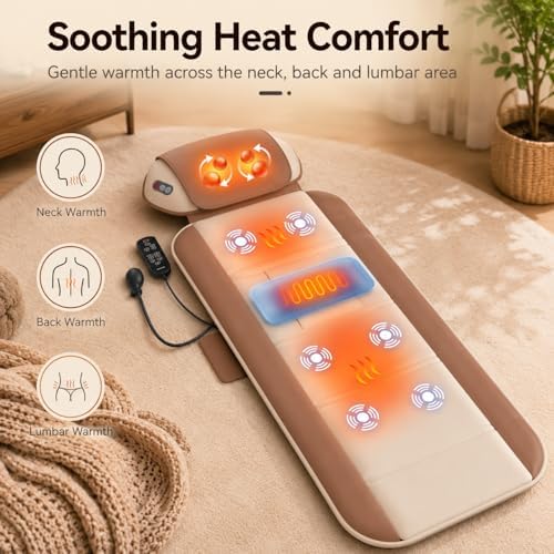 Full Body Massage Mat with Shiatsu Neck Massage Pillow, Heated Relaxation Pad with Lumbar Support, Foldable Massage Mattress with Vibration for Bed, Sofa, Floor or Recliner, Gift for Dad/Mom/Friends - Image 5