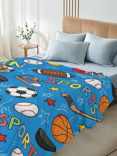 Twin Flat Sheet Sports Balls Flat Sheets Only Soft Breathable Microfiber Bedding Top Sheets Luxury Hotel Quality Basketball Soccer Baseball Rugby Ice Hockey Twin Bed Sheet for Bedroom Dorm Decor - Image 4