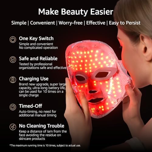 LED Face Mask for Wrinkles, Red Light Therapy for Face, Cordless NIR Red Light Therapy Mask with 7 Light Modes, 426 LEDs Rechargeable for Glowing Skin at Home White - Image 3