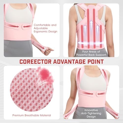 Posture Corrector for Women & Men, Adjustable Back Brace Shoulder Straightener with Full Back Support for Upper & Lower Back Pain, Spine Alignment, Hunchback & Scoliosis Relief (Large, Pink) - Image 6