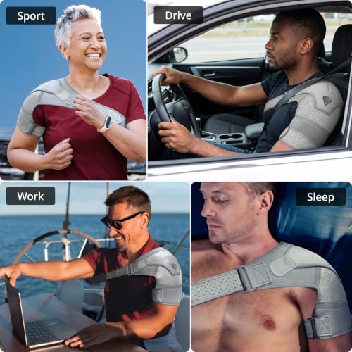FIGHTECH Rotator Cuff Shoulder Brace for Men and Women - 2 Sizes - Shoulder Support - Pain Relief - Gray - Large - Fits Most Men - Bicep 12-17" - Image 3