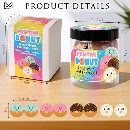 Positive Donut Jar, Funny Pun Gifts for Women, Teens, Coworkers, 60 Daily Affirmation Cards for Self Love, Anxiety Relief, Office Desk Decor, Birthday or Thank You Gift - Image 2