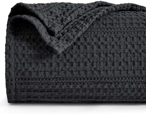 PHF Lightweight Waffle Weave Blanket Twin Size 66"x 90", Soft Woven Summer Blanket for Hot Sleepers - Aesthetic Home Decor for Couch Bed Sofa, Pet Friendly, Black by PHF
