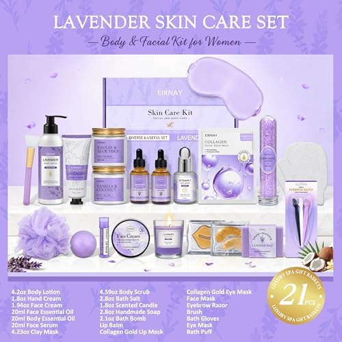 Gifts for Women, Spa Gifts Basket for Women, 21pcs Lavender Skin Care Set - Image 2