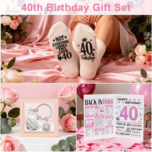 40th Birthday Gifts for Women, Vintage 1986 Birthdays Gift For Her, Cool 40 Year Old Birthday Gifts Set For Mom Wife Sister Friends Coworkers, Unique Gift Ideas With Tumbler Greeting Card Tote Bag - Image 6
