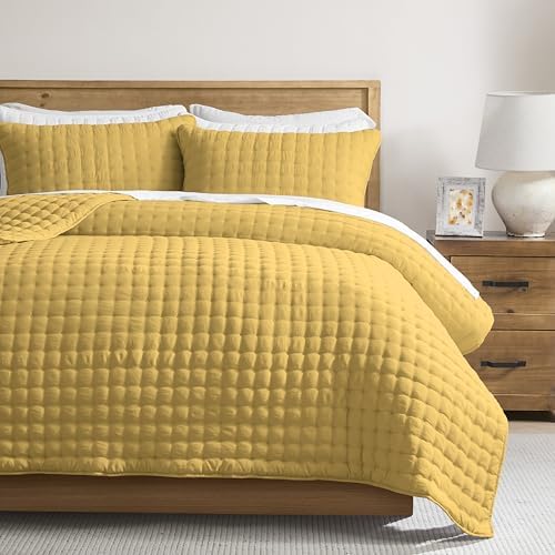 WDCOZY California Oversized Cal King Size Quilt Bedding Sets with 2 Pillow Shams, Lightweight Soft Bedspread Coverlet Bed Cover for All Season, 3 Pieces, 116x106 inches, Yellow by WDCOZY