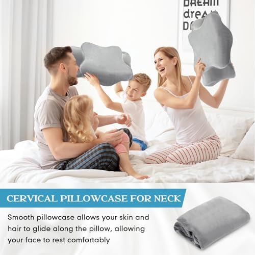 Hahafelt Cervical Neck Pillow Case Plush with Zipper, Gray, Queen Size - Image 6