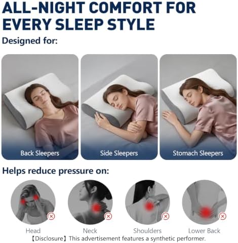 Cervical Neck Pillow, Memory Foam Contour Pillow for Side & Back Sleepers - Image 3