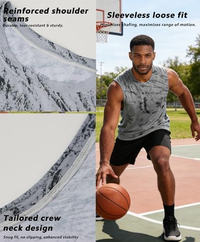 Men's Sleeveless Swim Shirts Quick Dry Moisture Wicking Gym Shirts Breathable Workout & Beach - Image 3