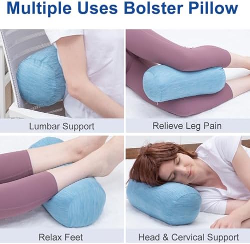 1 MIDDLE ONE Bolster Pillow with Removable Cooling Cover, Round Cylinder Neck Roll Pillow for Head, Back, Leg Support, Decorative Bed and Couch Pillow 16 x 6 Inches (Cooling Blue) - Image 3