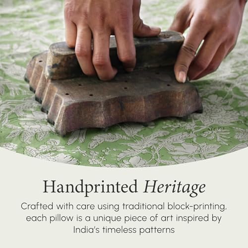 CPC Olive Green 100% Cotton Block Print Ruffle Pillow Cover 16X16 inch, Handmade Boho Floral Pillowcase, Farmhouse Cottagecore Bedding, Soft Decorative Cushion Cover for Bedroom Décor - Image 4