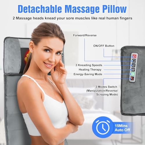 Full Body Massage Mat with Heat,Electric Massage Pad with Shiatsu Neck Back Massage Pillow,Massage Mattress Chair Pad W/ 10 Vibration Motors 3 Heating Levels for Neck,Back&Full Body Pain Relief - Image 6