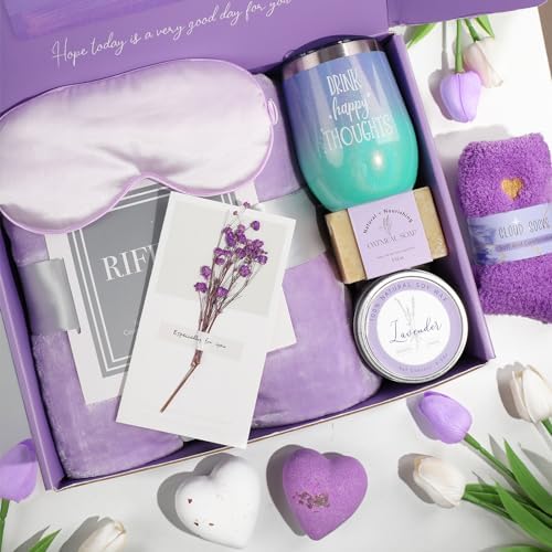Gifts for Women, Unique Birthday Gifts for Women, Lavender Relaxing Spa Gifts Basket Get Well Soon Care Package with Luxury Flannel Blanket for Mom Her Best Friends Sister - Image 2