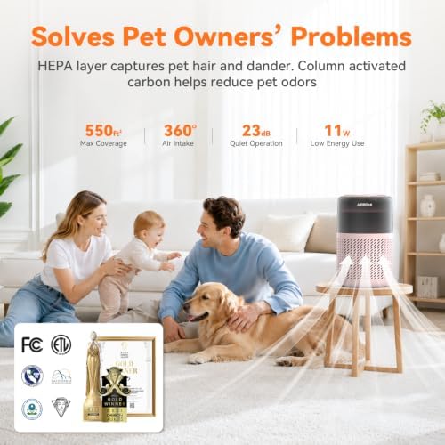 AIRROMI HEPA Air Purifier for Bedroom&Home,Pet Air Purifier for Home Pets,Removes Pet Odor,Cat Litter Smell,Dust,Smoke&Allergies,Quiet Room Air Purifier with Scents,360°Air Cleaner,A2005 Pink - Image 2