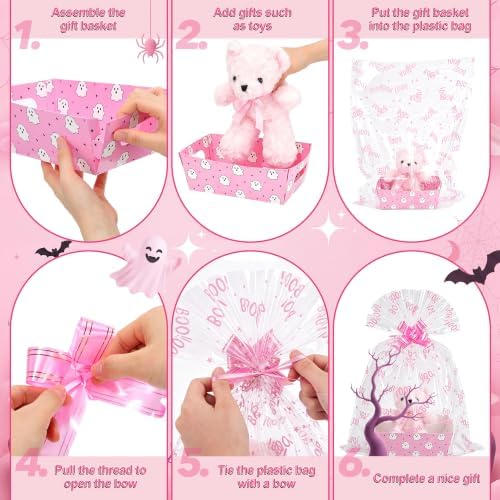 Maitys 24 Sets Halloween Empty Gift Baskets Bulk with Boo Cellophane Bags - Image 6