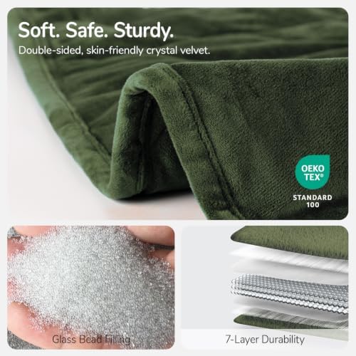 Weighted Lap Blanket for Adults, 7 lbs 41" x 53", Leaf Pattern, Olive Green - Image 5