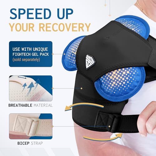 FIGHTECH Rotator Cuff Shoulder Brace for Men and Women - 4 Sizes - Shoulder Support - Pain Relief - Black - Large - Fits Most Men Bicep 12-17" - Image 2