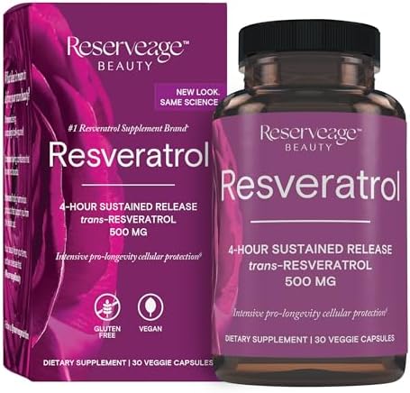 Reserveage Beauty Resveratrol 500 mg, Antioxidant Supplement, 30 Capsules by ReserveageBeauty