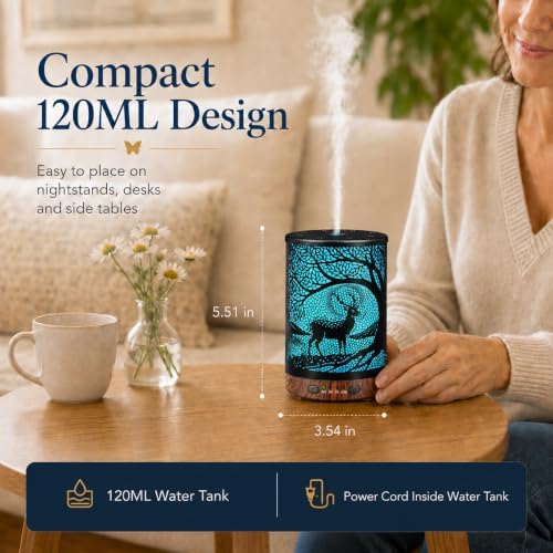 Essential Oil Diffuser, 120 ml Aromatherapy Diffuser with 7 Color Lights, Auto Shut-Off and 4 Timer Settings, Ultrasonic Cool Mist Diffuser for Home Room Office (Twilight Deer) - Image 5