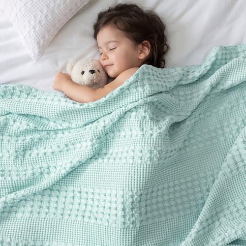 PHF Lightweight 100% Cotton Waffle Blanket for Bed, King, Mint - Image 6