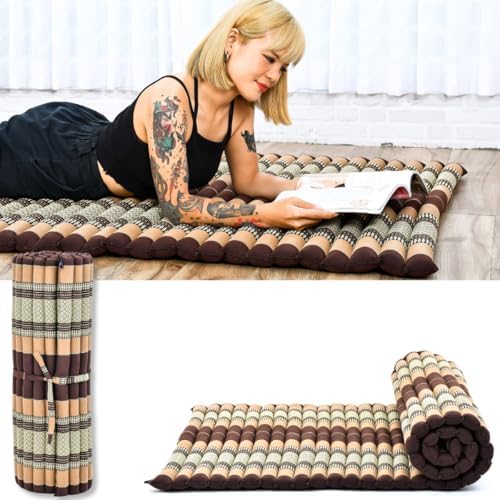 Leewadee - Kapok Roll Mat – Handcrafted Folding Sleep & Relaxation Mattress from Thailand, Ideal as Guest Bed, Camping Mat, Yoga Mat or Traditional Futon, 75 x 39 inches, Brown by Leewadee