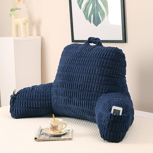 Reading Pillow for Sitting in Bed with Arm,Blue Corduroy,M by PAJEO
