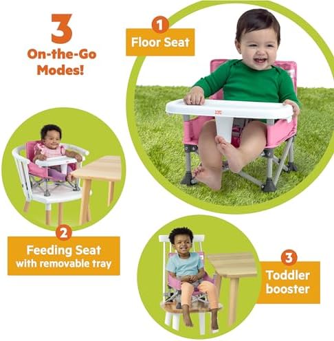 Bright Starts Pop 'N Sit Portable Booster, Indoor/Outdoor Use, Floor Seat with Feeding Tray, Pink, 6 Mos - 3 Yrs (Pack of 2) - Image 2