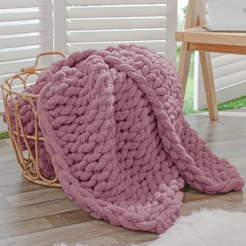 Bigacogo Chunky Knit Throw Blanket for Couch, 40x60 inches, Burnt Rose by Bigacogo
