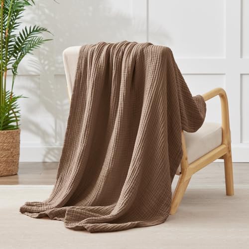 100% Cotton Muslin Blanket Twin 66" x 90", Breathable and Lightweight Cotton Twin Blankets for Couch, Soft Cooling Summer Gauze Blanket for Adults All Season, Tan - Image 2
