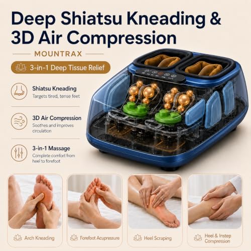 MOUNTRAX Foot Massager with Heat for Neuropathy, 2026 Upgraded, Deep Kneading Shiatsu Foot Massager for Plantar Fasciitis, Fits Up to Men Size 13, Gifts for Women Men Mom Dad Seniors(Blue) - Image 4