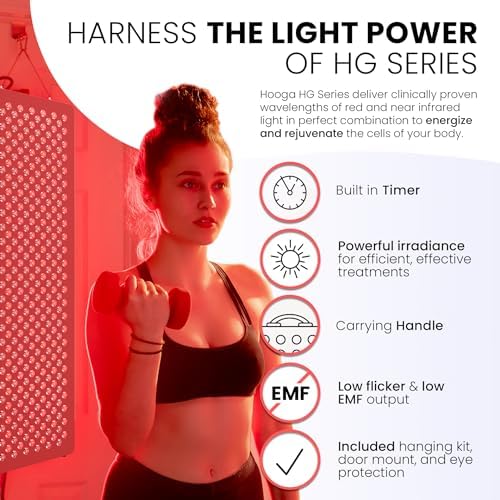 Hooga HG1500 Full Body Red Light Therapy Panel, 300 LEDs, 660nm Red & 850nm Near-Infrared Light, Built-in Timer, Door Hanging Kit - Image 4