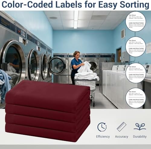 Twin Flat Sheet Only, 1 Pack Top Bed Sheets, Soft Breathable Brushed Microfiber Color-Coded Label Threads, (66"x96",Burgundy) - Image 4