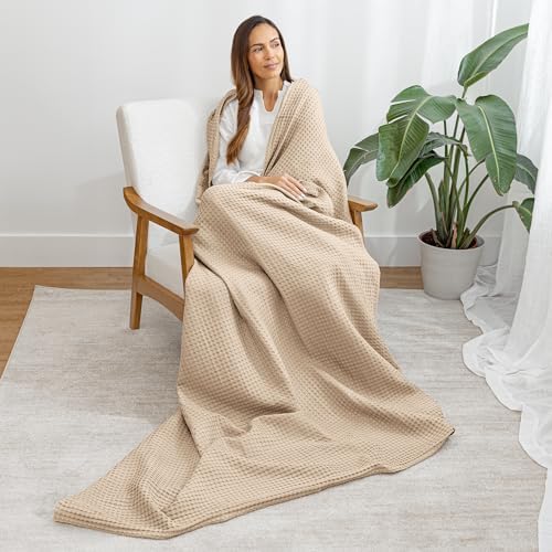 Comfy Cubs 100% Cotton Waffle Weave Throw Blanket Breathable Skin-Friendly Soft Lightweight Blankets - Perfect Warm Textured Blanket Layer - Size for Couch Bed & Sofa (Sand, 50" X 60") - Image 6
