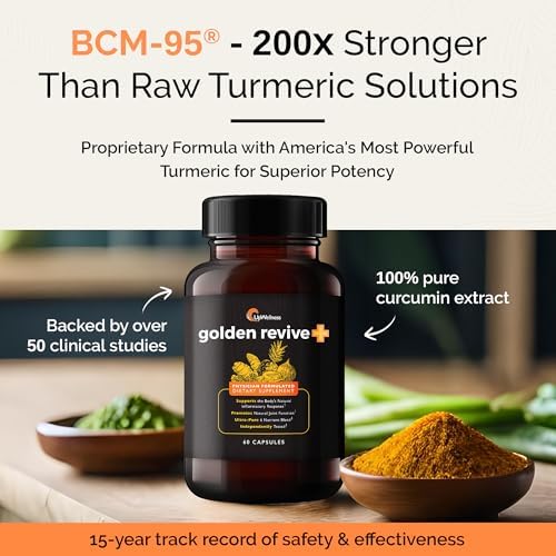 UpWellness Golden Revive + Joint Support Supplement Featuring Turmeric with Black Pepper, Quercetin, and Magnesium- Turmeric Boswellia Supplement - 6 Active Ingredients - 60 Capsules, 5 Pack - Image 4