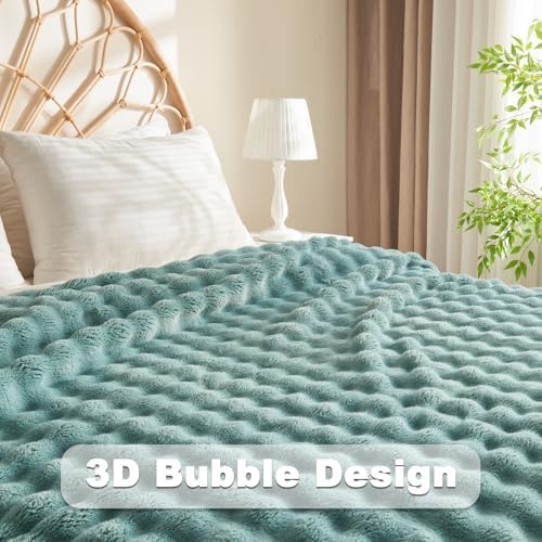 NEWCOSPLAY 3D Bubble Flannel Throw Blanket for Couch Light Teal, 50"×60" - Image 5