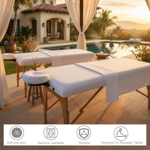 Oudain 4 Sets 3 Piece Soft Microfiber Massage Table Sheets Set Bulk Includes Massage Flat Sheet and Fitted Sheet and Face Rest Cover(White) - Image 5
