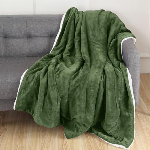 Elegant Comfort Luxury Ultra-Plush Velvet Touch Fleece Throw Soft, Warm, Cozy| Micromink Sherpa-Backing Reversible Blanket for Bed, Sofa and Couch, Solid Sage - Image 2