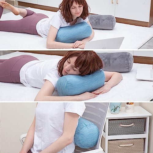 1 MIDDLE ONE Round Cylinder Bolster Pillow with Removable Cooling Cover, Tube Roll Cervical Pillow for Head, Neck, Back and Legs Support, 13"x 6", Blue - Image 4