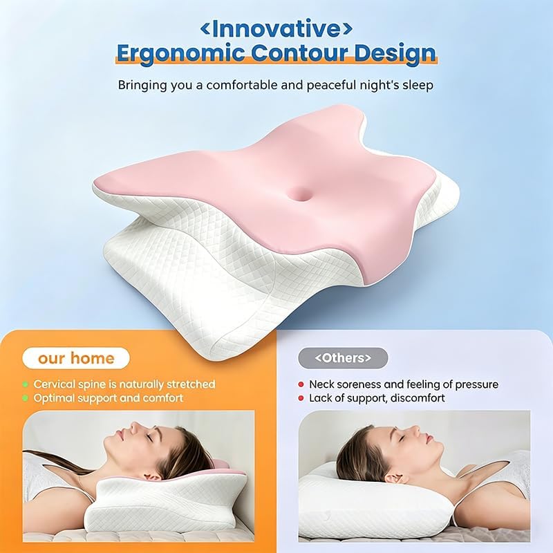 Cooling Neck Support Pillow, Adjustable Cervical Memory Foam for Pain Relief, Odorless Ergonomic Orthopedic Bed Pillows for Side Back Stomach Sleepers, Cozy Sleeping (Pink) - Image 2