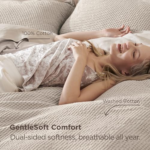 Bedsure PureWoven Cotton Waffle Duvet Cover Set with Fitted Sheet, Queen - Image 5